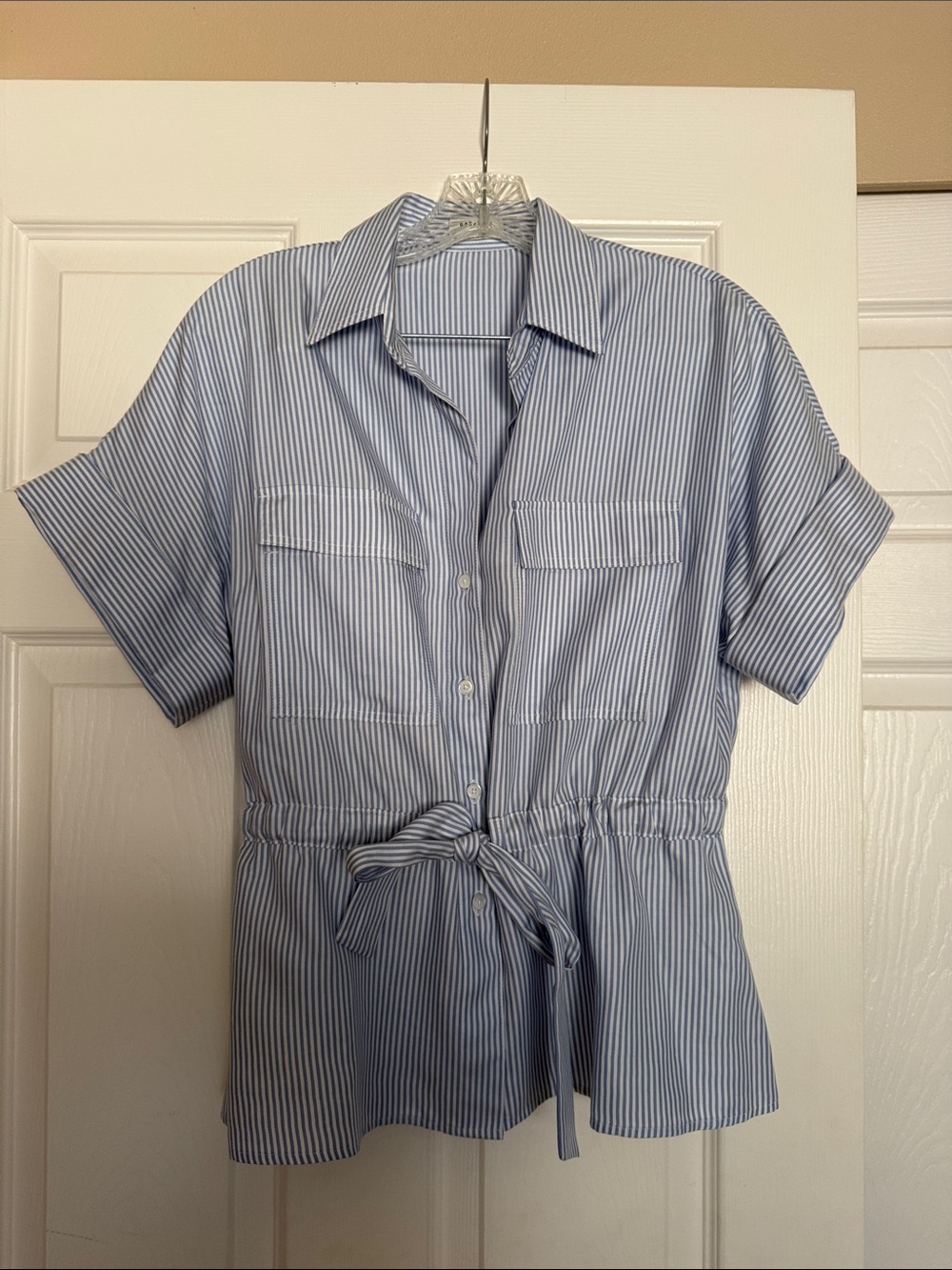 Aritzia Babaton Blue White Stripe Garner Shirt XS